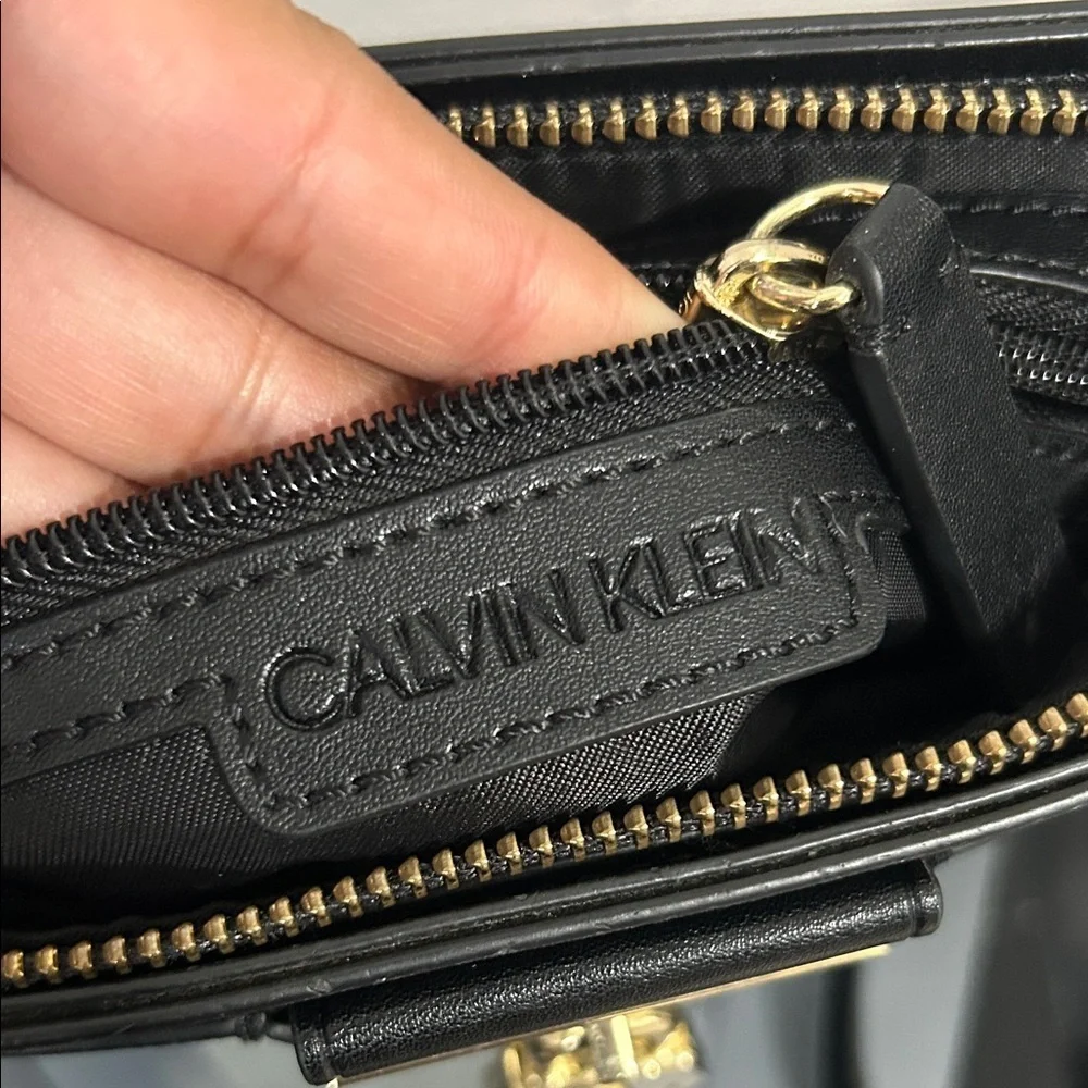 Calvin Klein Black Crossbody Purse with Gold Chain & Lock